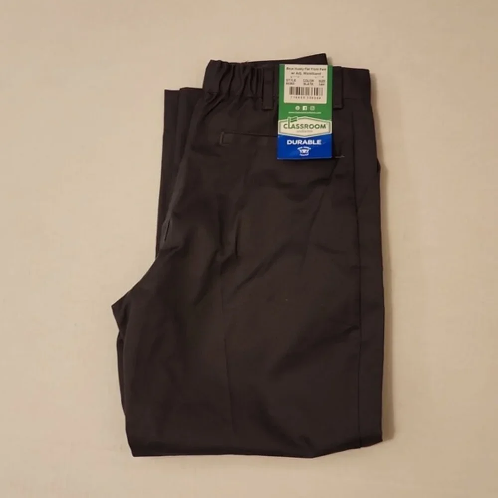 Classroom Uniform Boys Husky Flat Front Pant w/ Adj Waistband 14H